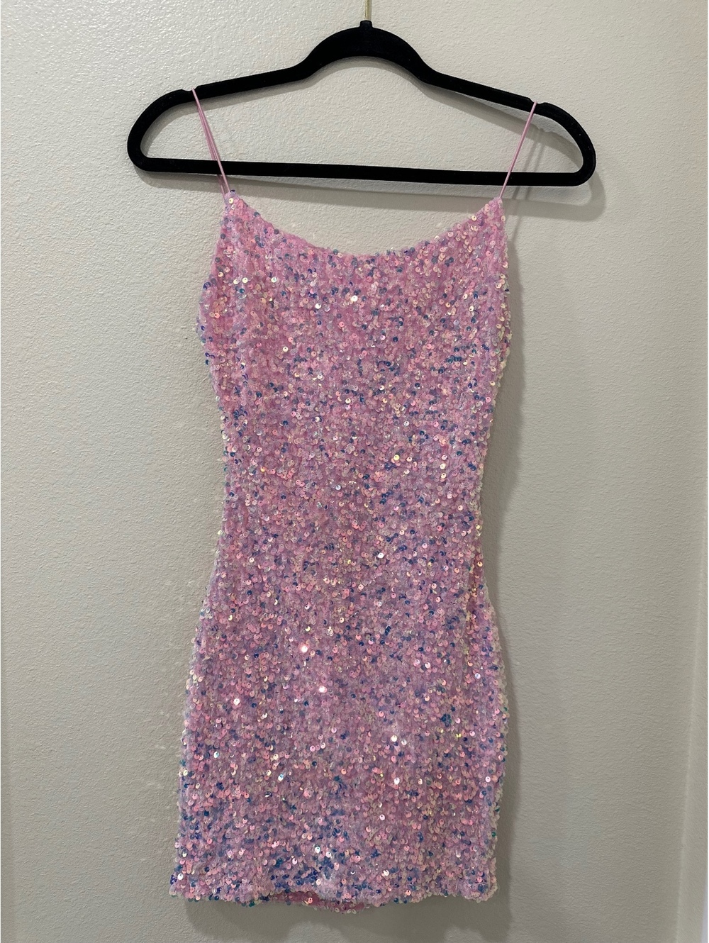 B.Darlin Pink Sequin Mini Dress Size 3/4 Spaghetti Strap Party Dress